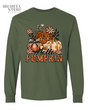 Hello Pumpkin Long Sleeve Shirt – 100% Cotton, Fall & Halloween Tee