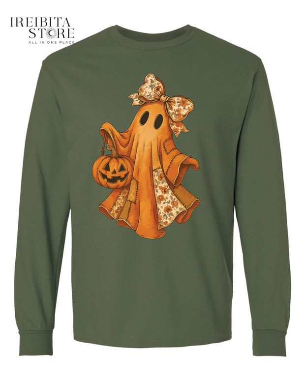 Halloween Ghostly Autumn Long Sleeve T-Shirt | Spooky Fall Casual Tee