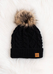 Black Cable Knit w/ Natural Pom Hat