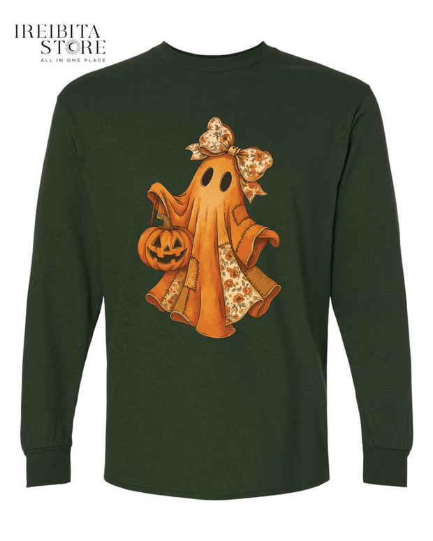 Halloween Ghostly Autumn Long Sleeve T-Shirt | Spooky Fall Casual Tee