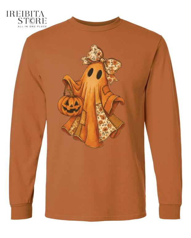 Halloween Ghostly Autumn Long Sleeve T-Shirt | Spooky Fall Casual Tee
