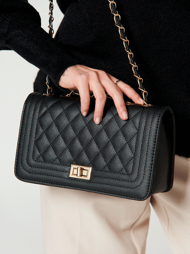Black Vegan Leather Crossbody Handbag