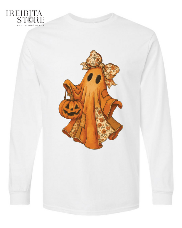 Halloween Ghostly Autumn Long Sleeve T-Shirt | Spooky Fall Casual Tee
