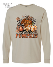 Hello Pumpkin Long Sleeve Shirt – 100% Cotton, Fall & Halloween Tee