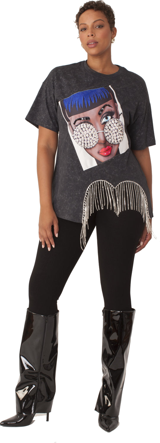 Oversized Women's Fringe T-Shirt – Trendy Graphic Streetwear