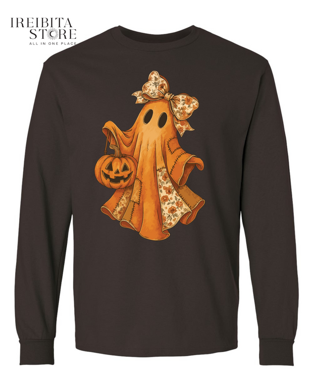 Halloween Ghostly Autumn Long Sleeve T-Shirt | Spooky Fall Casual Tee