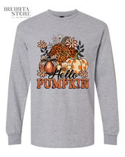 Hello Pumpkin Long Sleeve Shirt – 100% Cotton, Fall & Halloween Tee