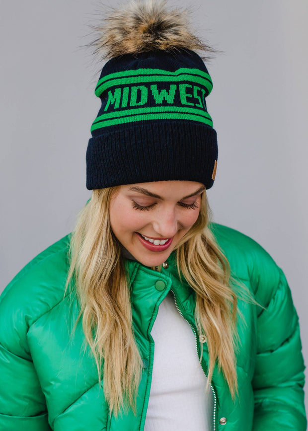 Navy & Green Midwest Pom Hat
