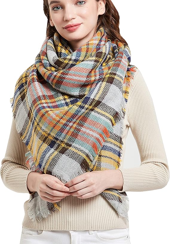Women Plaid Scarf Tartan Wrap Lattice Large Warm Cozy Blanket Soft Shawl Checked Winter Scarfs for Women