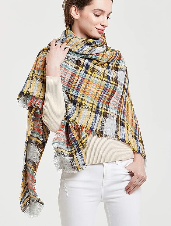 Women Plaid Scarf Tartan Wrap Lattice Large Warm Cozy Blanket Soft Shawl Checked Winter Scarfs for Women