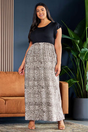 Vestido largo de leopardo negro con bolsillos