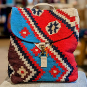 Mochila azteca roja y multicolor
