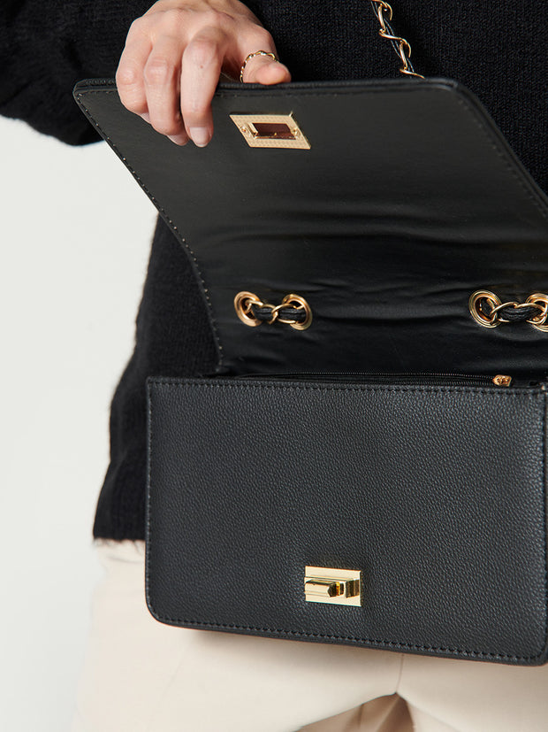 Black Vegan Leather Crossbody Handbag