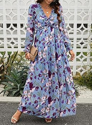 Boho Chic Ruffle V-Neck Maxi Dress – Blue