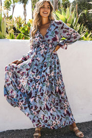 Boho Chic Ruffle V-Neck Maxi Dress – Blue